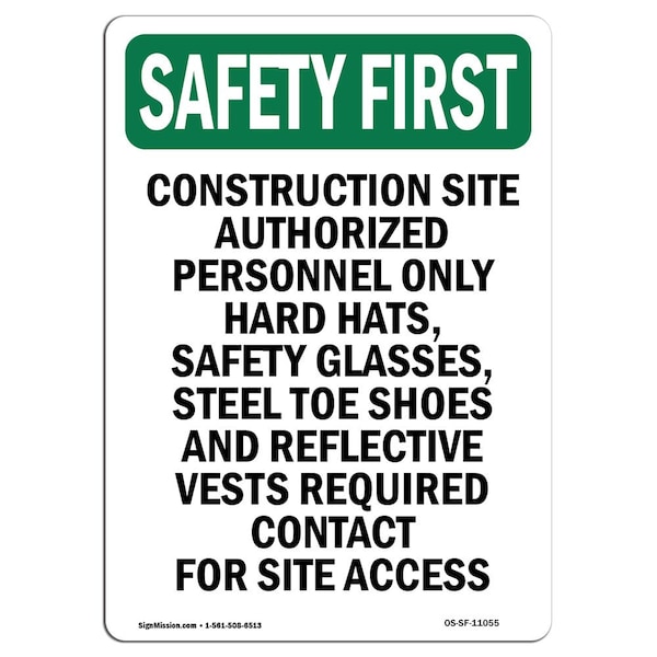 OSHA, 5" Height, 5" H, Portrait, PK10, Construction Site Authorized Personnel
